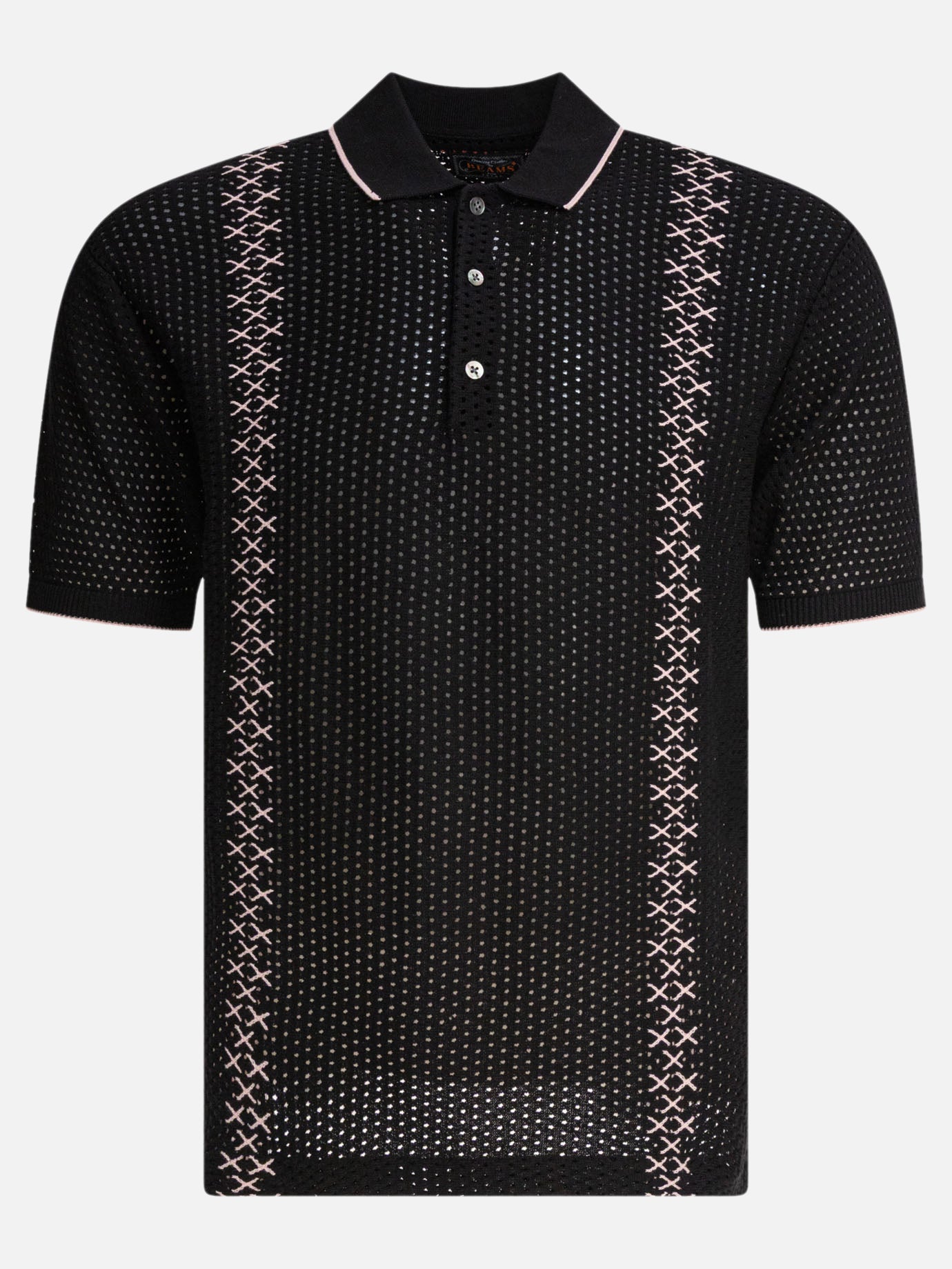 Polo con bottoni Textured knit  Nero - Beams Plus Uomo | PDP | VIETTI Online Store | thumbnail