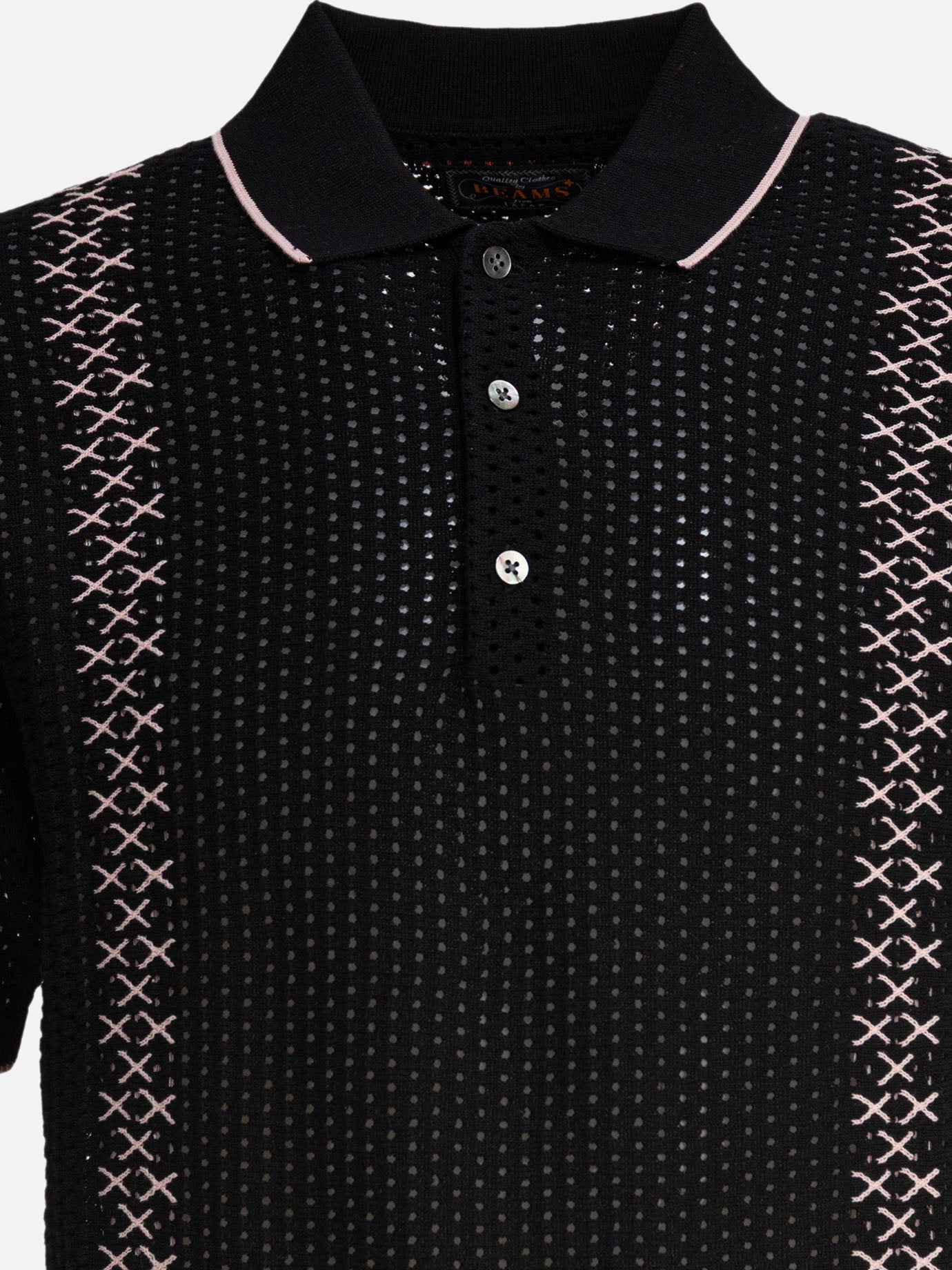 Polo con bottoni Textured knit  Nero - Beams Plus Uomo | PDP | VIETTI Online Store | thumbnail_3