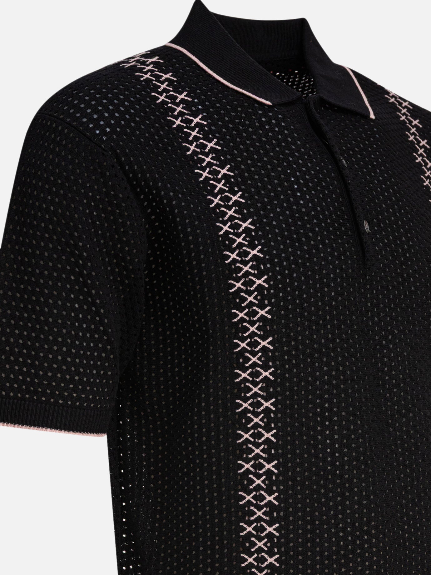 Polo con bottoni Textured knit  Nero - Beams Plus Uomo | PDP | VIETTI Online Store | thumbnail_4