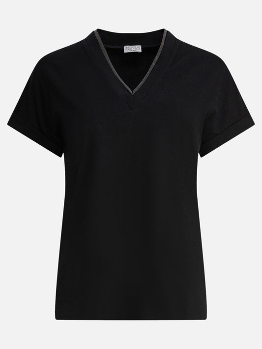 T-shirt scollo a V Solid colour  Nero - Brunello Cucinelli Donna | PDP | VIETTI Online Store 
