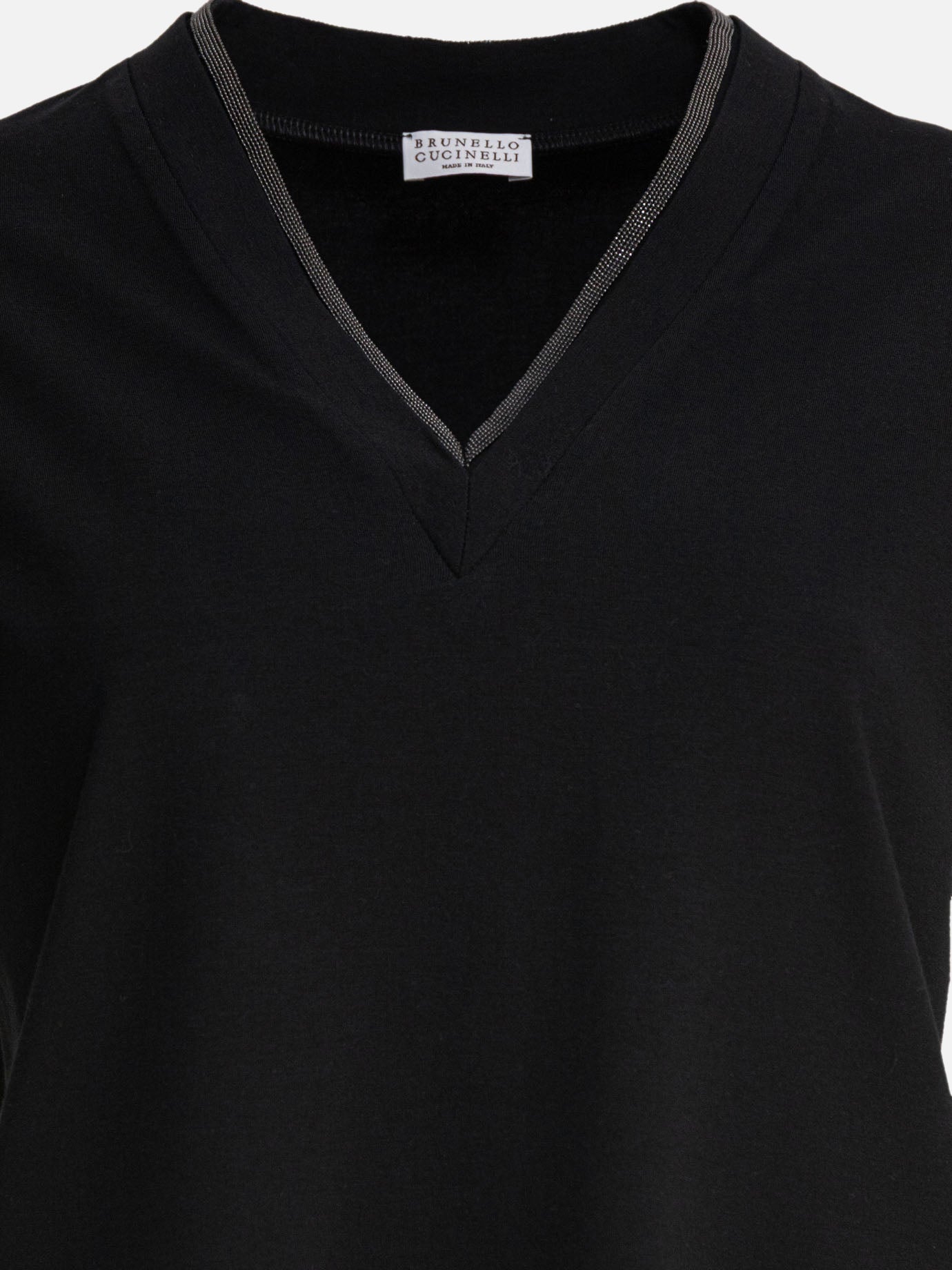 T-shirt scollo a V Solid colour  Nero - Brunello Cucinelli Donna | PDP | VIETTI Online Store | thumbnail_3