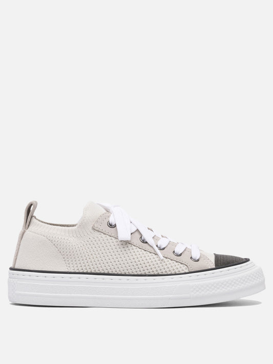 Sneaker basse 50% leather 50% cotton - 100% rubber  Beige - Brunello Cucinelli Donna | PLP | VIETTI Online Store 
