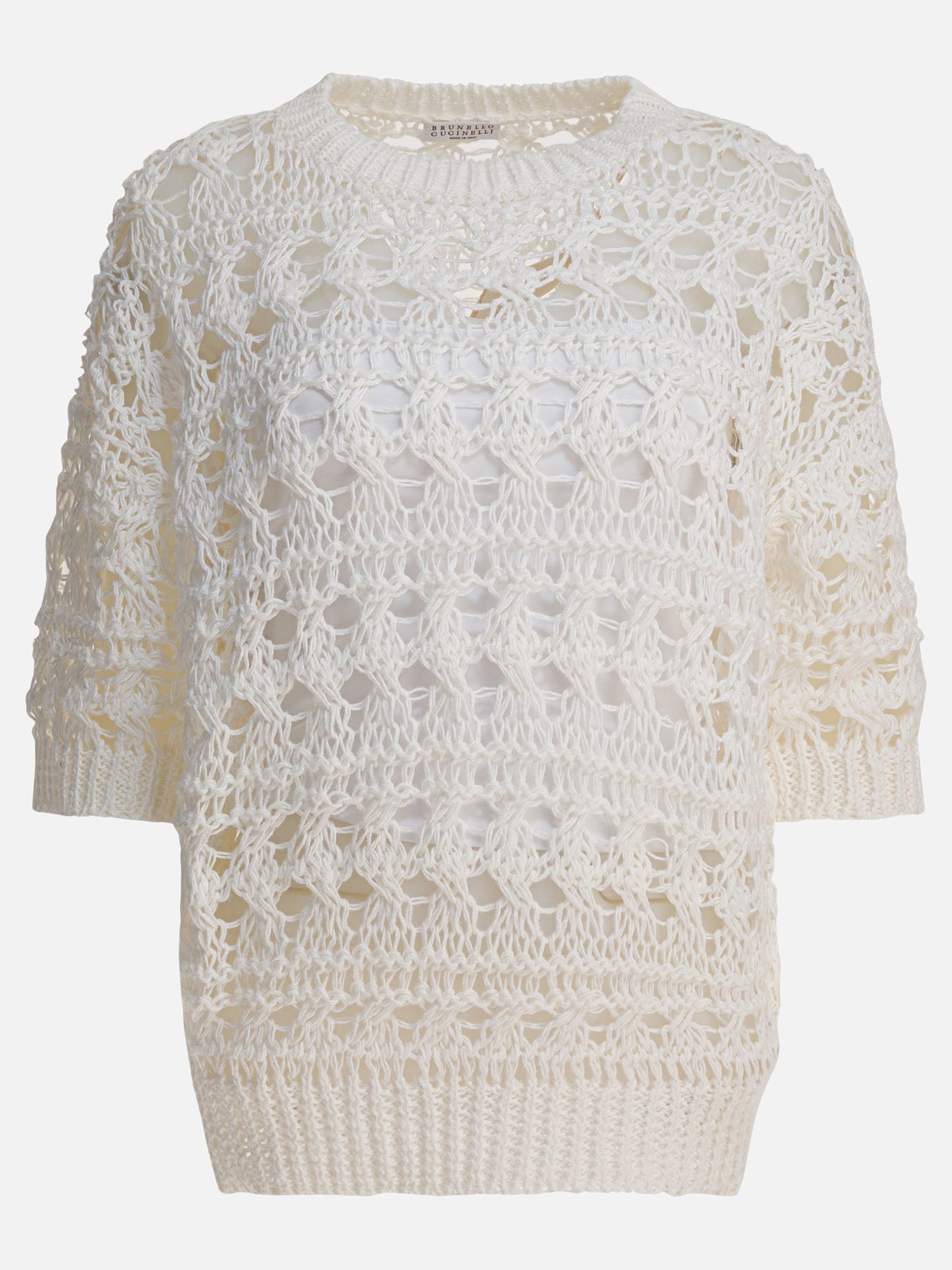 Maglioni girocollo Textured knit  Bianco - Brunello Cucinelli Donna | PDP | VIETTI Online Store | Zoom-Modal
