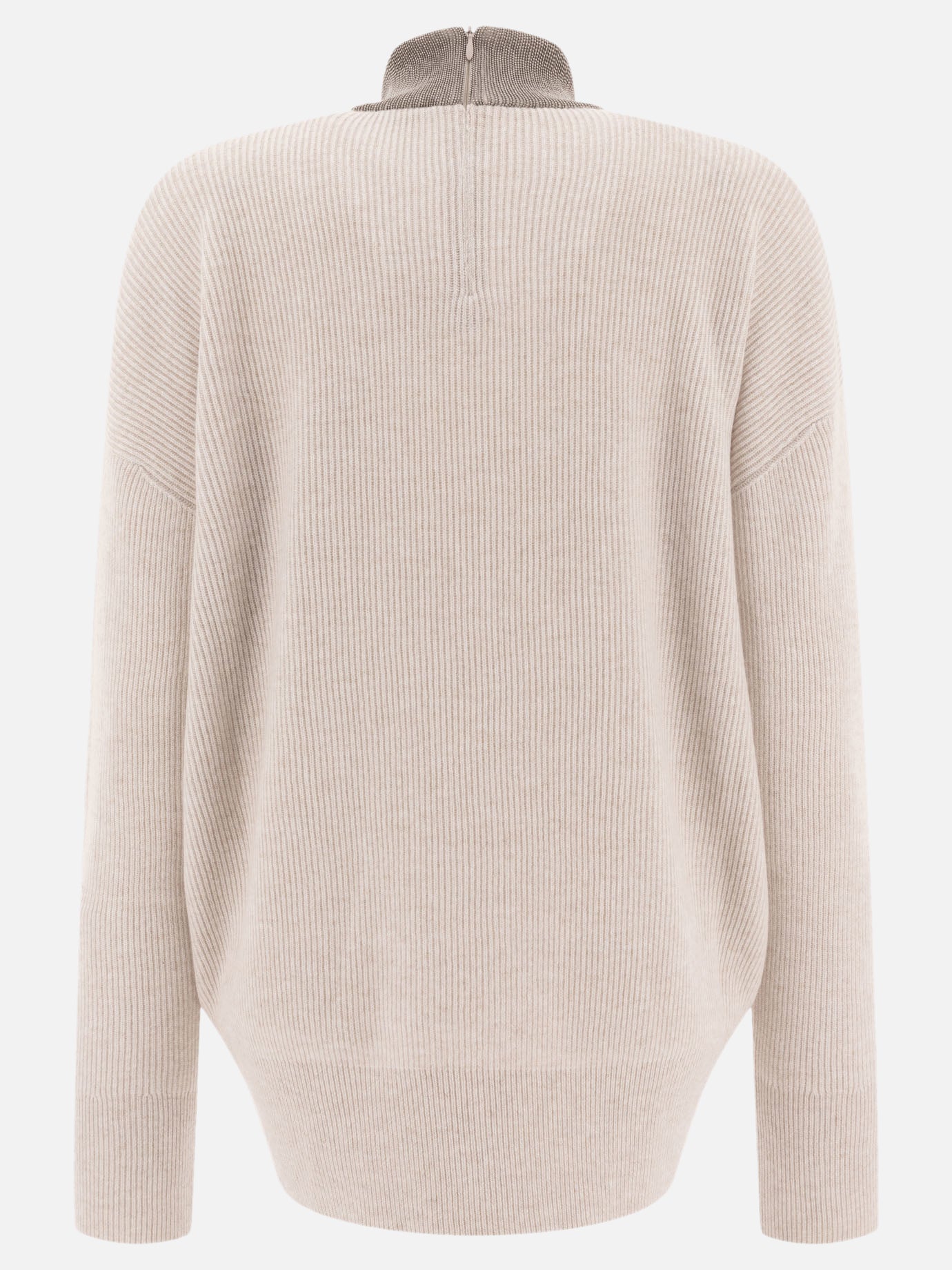 Cashmere sweater with precious ribbed collar