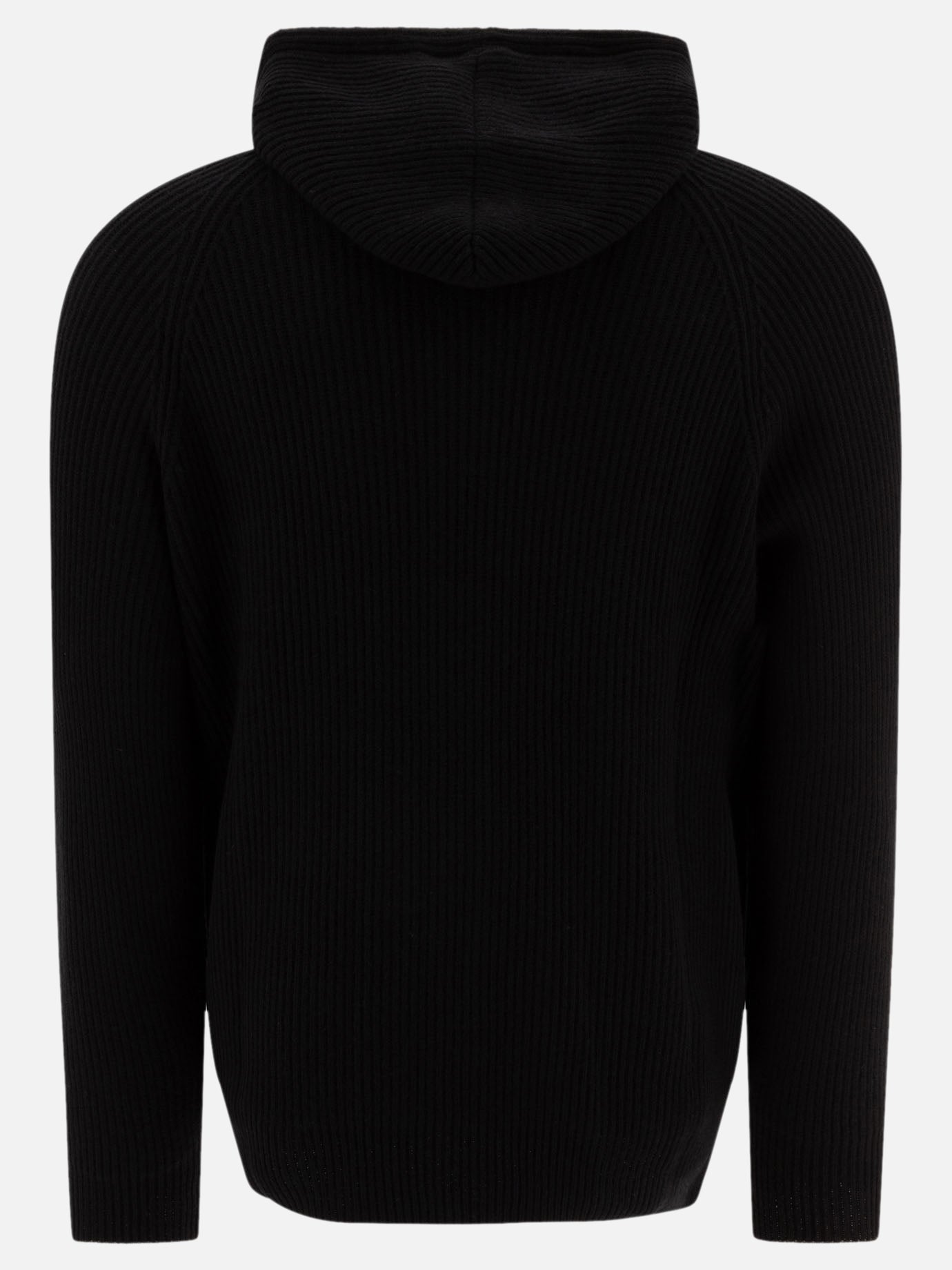 Brunello Cucinelli Ribbed sweater with zip and hood Black