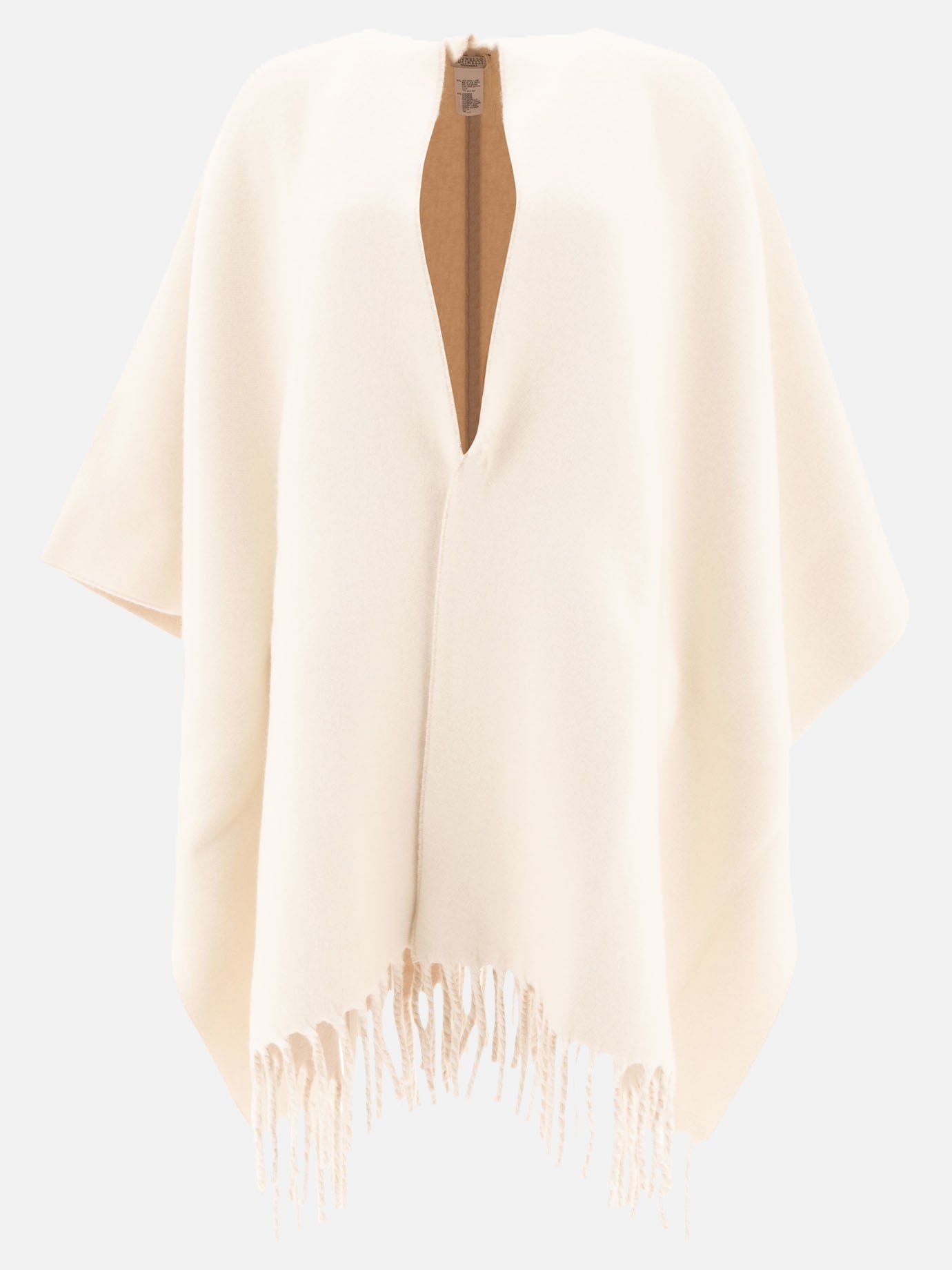 Brunello Cucinelli Wool and cashmere double knit poncho Beige