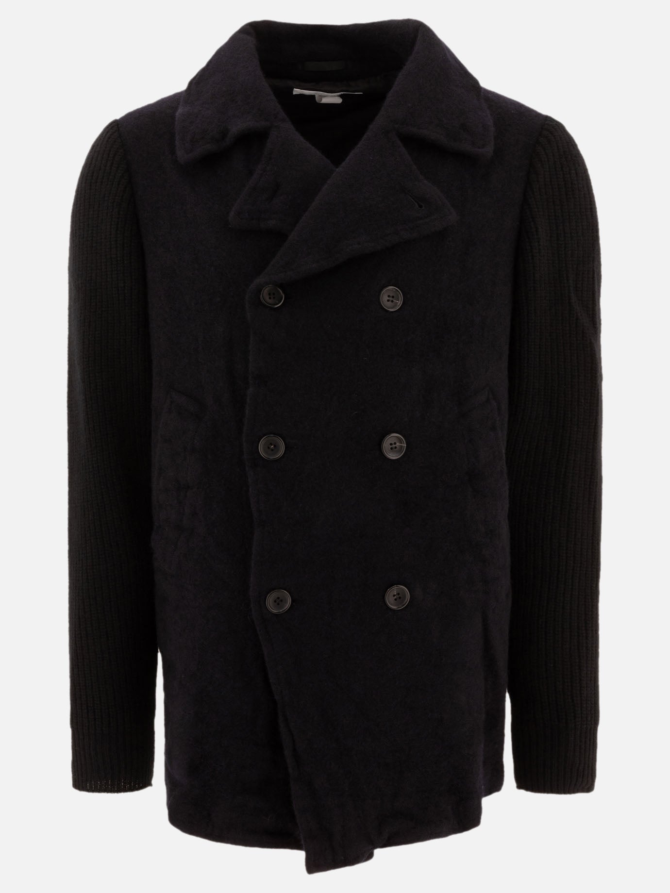 Comme Des Garçons Shirt Double-breasted coat with knit sleeves Blue