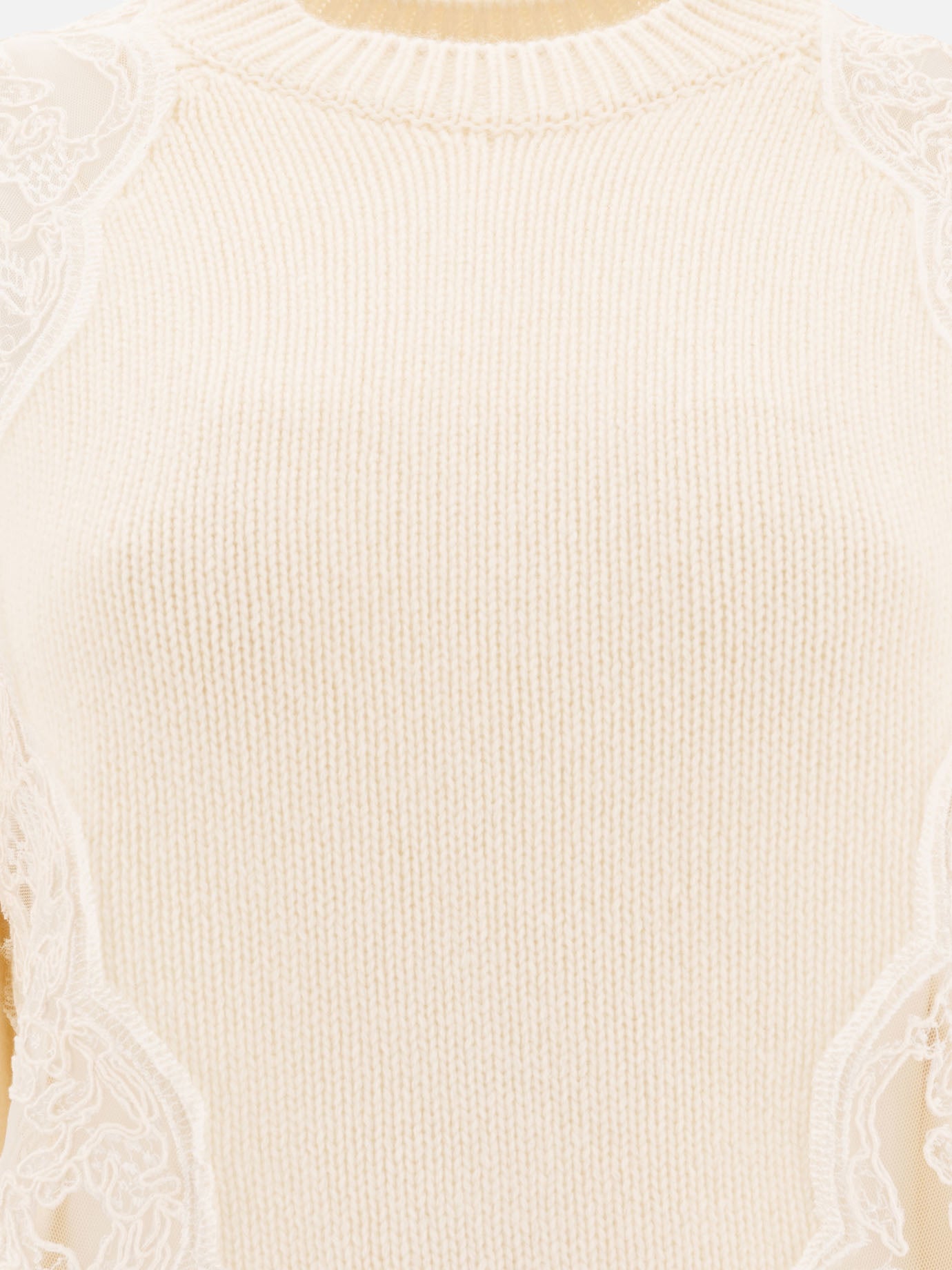 Elie Saab Sweater with lace inserts White