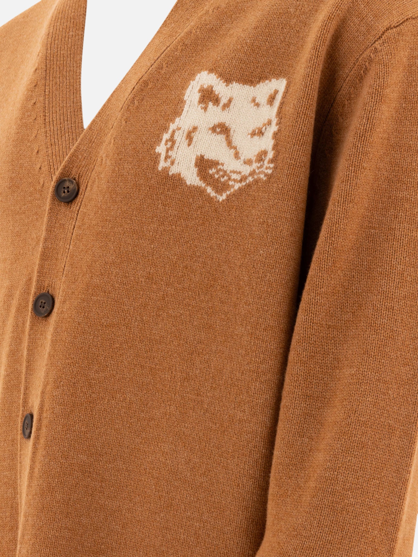 Maison Kitsuné "Fox Head Intarsia" cardigan Brown