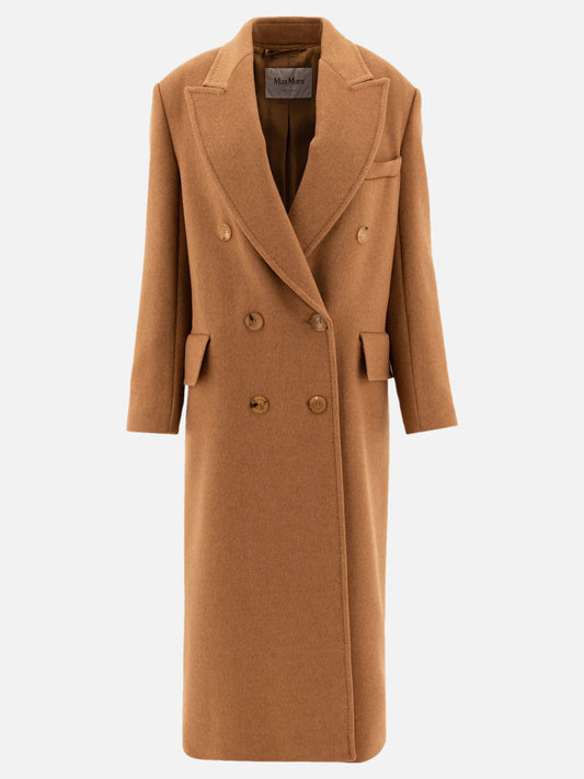 Double-breasted camel coat