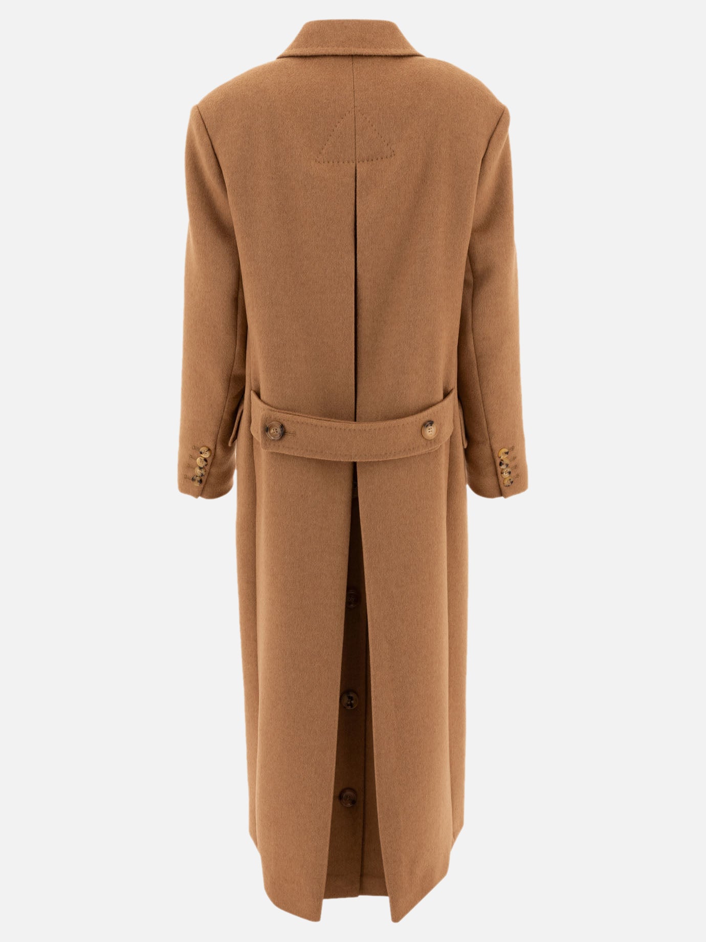 Double-breasted camel coat