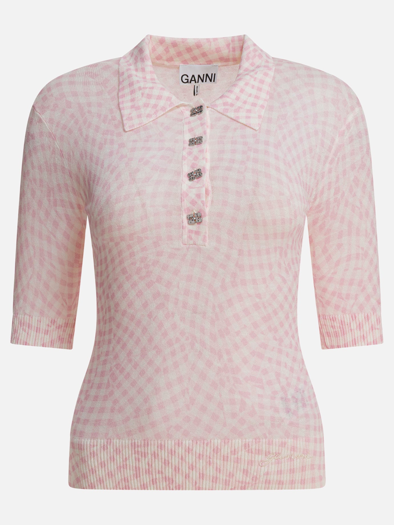 Ganni Polo stampata in cotone 16742250_S Pink thumbnail_1